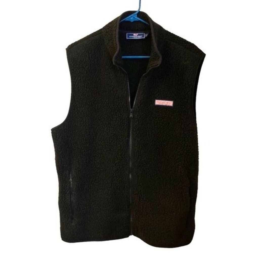 Vineyard Vest black Sherpa fleece zipper jacket men’s Large whale outerwear L